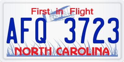 NC license plate AFQ3723