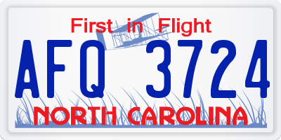 NC license plate AFQ3724