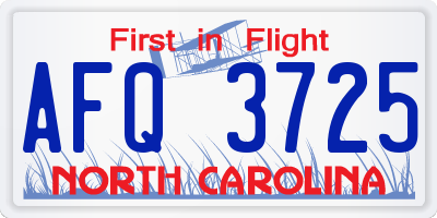 NC license plate AFQ3725