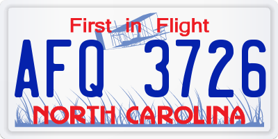 NC license plate AFQ3726