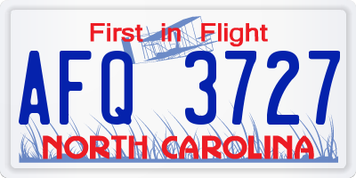 NC license plate AFQ3727