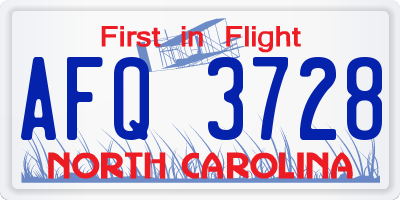 NC license plate AFQ3728