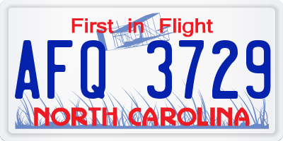NC license plate AFQ3729