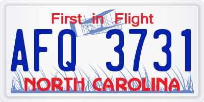 NC license plate AFQ3731