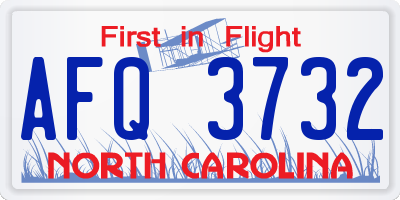NC license plate AFQ3732