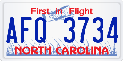 NC license plate AFQ3734