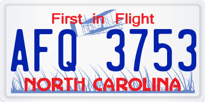 NC license plate AFQ3753