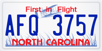 NC license plate AFQ3757
