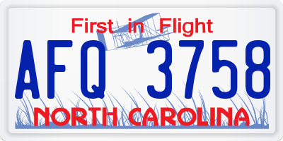 NC license plate AFQ3758