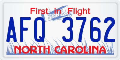 NC license plate AFQ3762