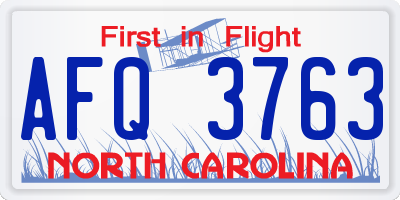 NC license plate AFQ3763