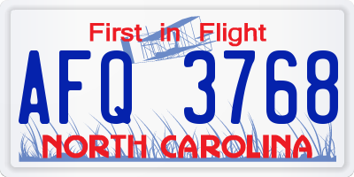 NC license plate AFQ3768