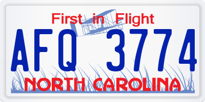 NC license plate AFQ3774