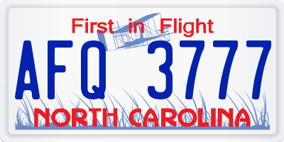 NC license plate AFQ3777