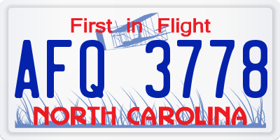 NC license plate AFQ3778
