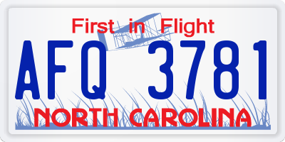 NC license plate AFQ3781