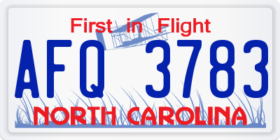 NC license plate AFQ3783