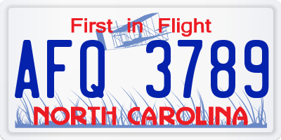 NC license plate AFQ3789