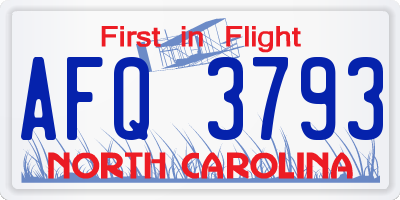 NC license plate AFQ3793