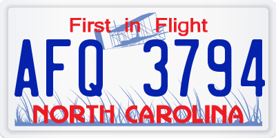 NC license plate AFQ3794