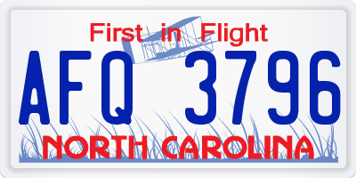 NC license plate AFQ3796