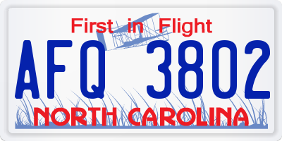 NC license plate AFQ3802