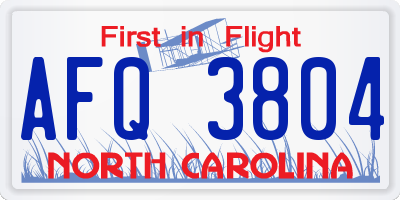 NC license plate AFQ3804