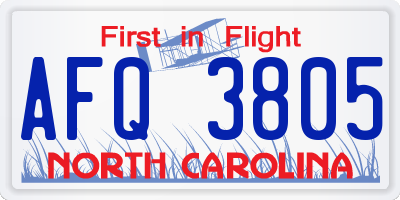 NC license plate AFQ3805