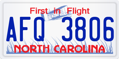 NC license plate AFQ3806