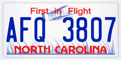 NC license plate AFQ3807