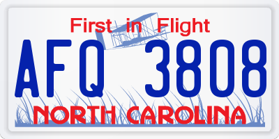 NC license plate AFQ3808
