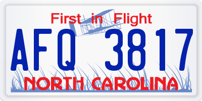 NC license plate AFQ3817