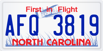 NC license plate AFQ3819