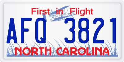 NC license plate AFQ3821