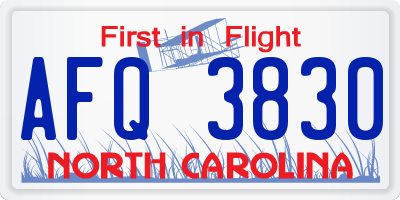 NC license plate AFQ3830