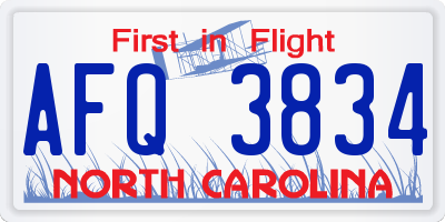 NC license plate AFQ3834