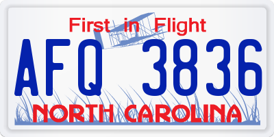 NC license plate AFQ3836