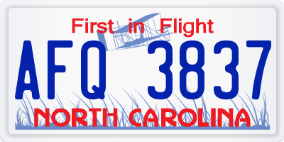 NC license plate AFQ3837