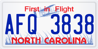NC license plate AFQ3838