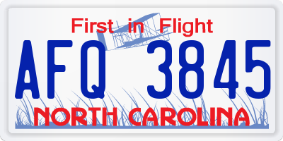 NC license plate AFQ3845