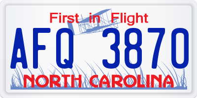 NC license plate AFQ3870