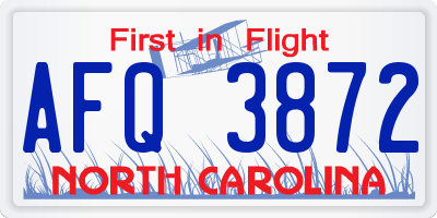 NC license plate AFQ3872