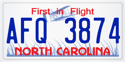 NC license plate AFQ3874