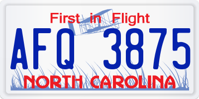 NC license plate AFQ3875