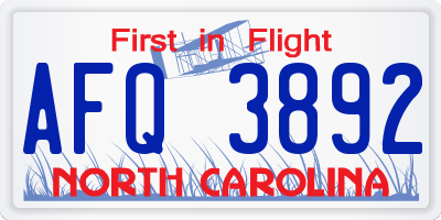 NC license plate AFQ3892