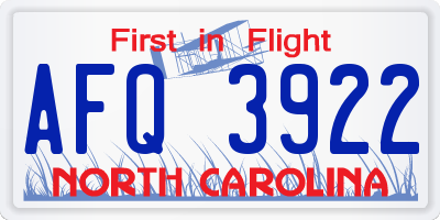 NC license plate AFQ3922