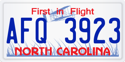 NC license plate AFQ3923