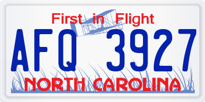 NC license plate AFQ3927