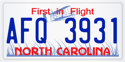 NC license plate AFQ3931