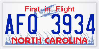NC license plate AFQ3934
